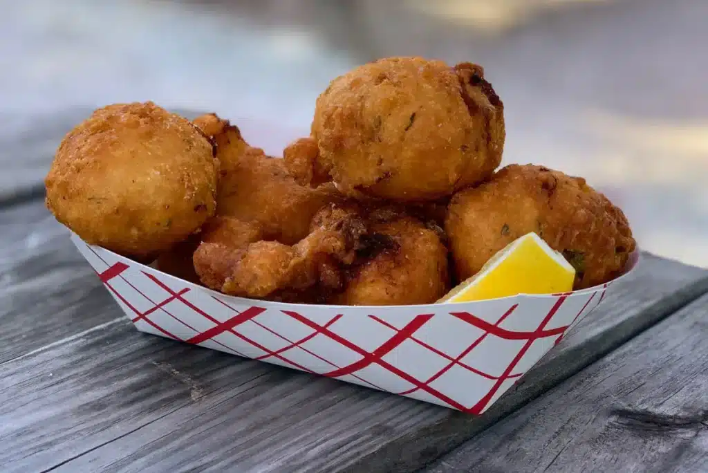 basket of Dune Brothers clam cakes