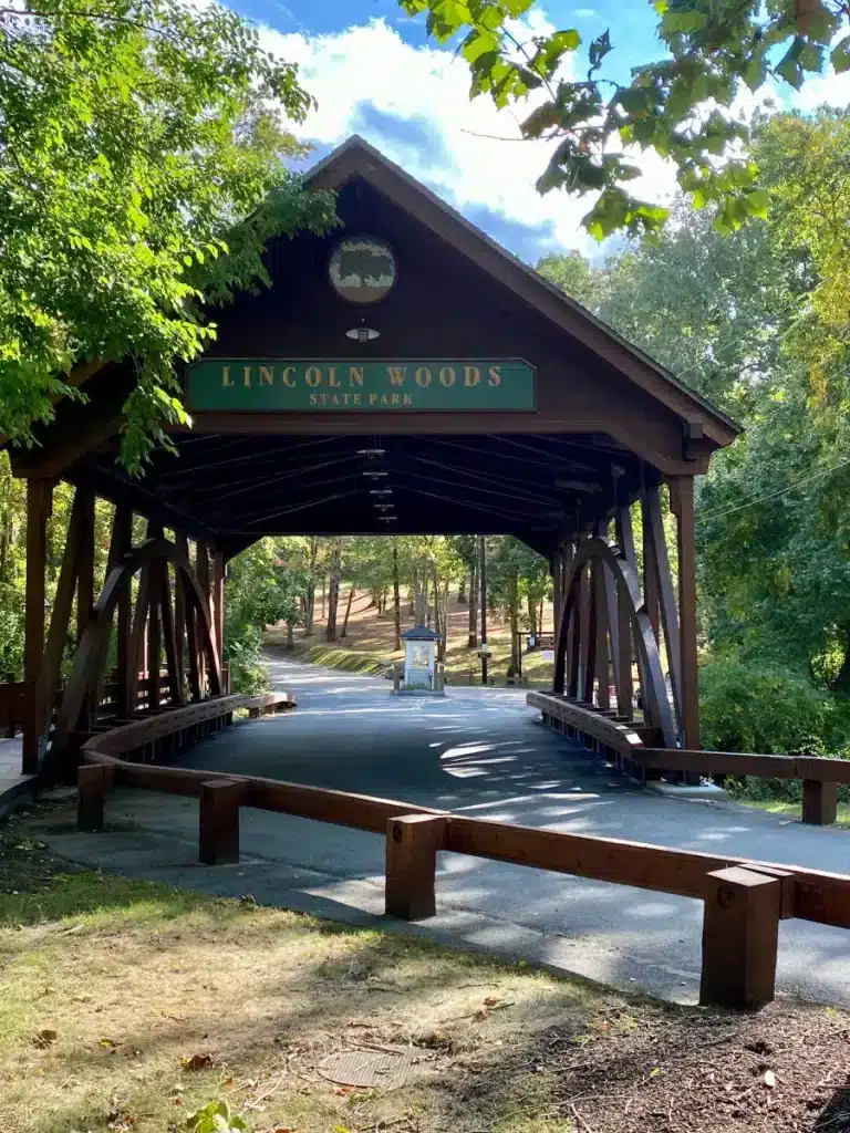 covered bridge at Lincoln Woods State Park