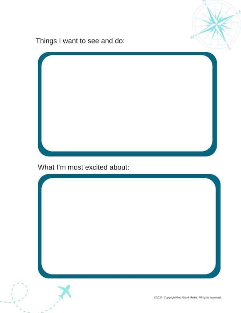 Kids travel journal PDF pre-trip page