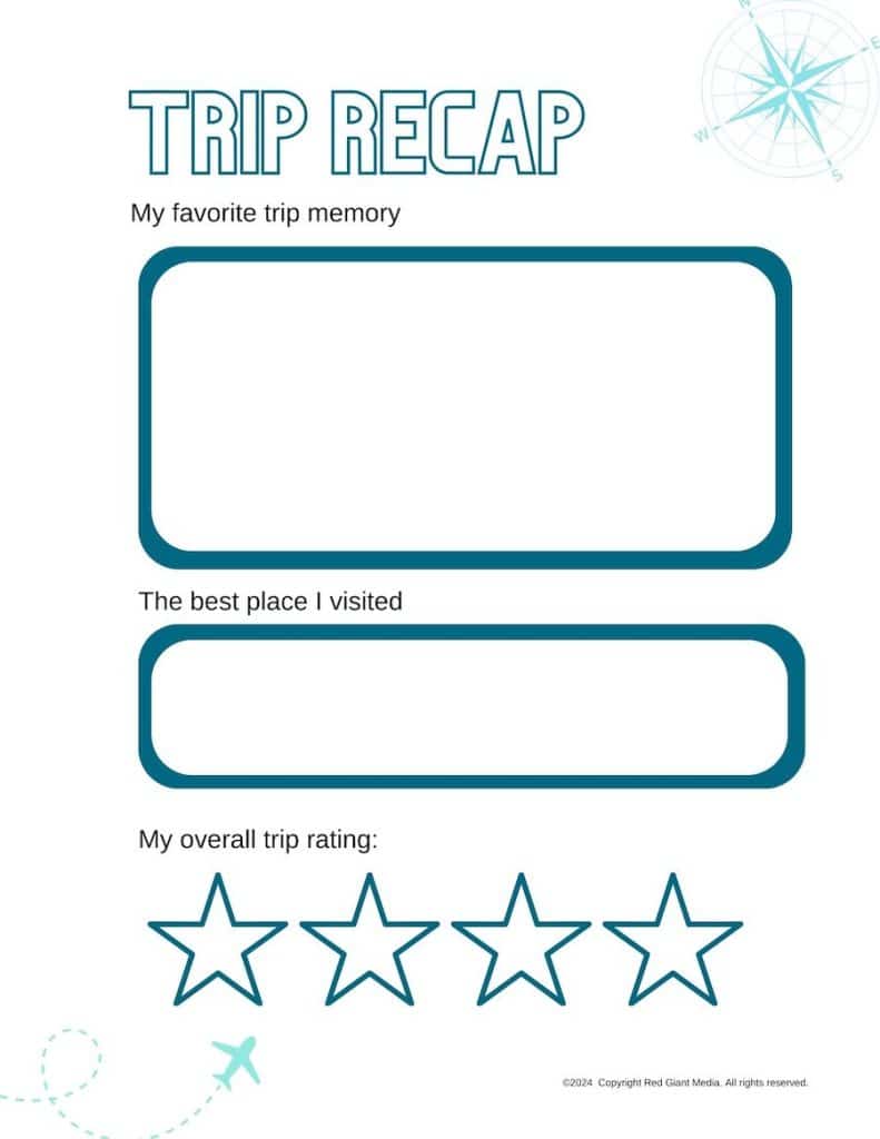 Kids travel journal printable trip recap page