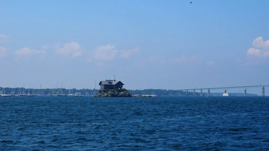 House on island by Pell Bridge in Newport RI