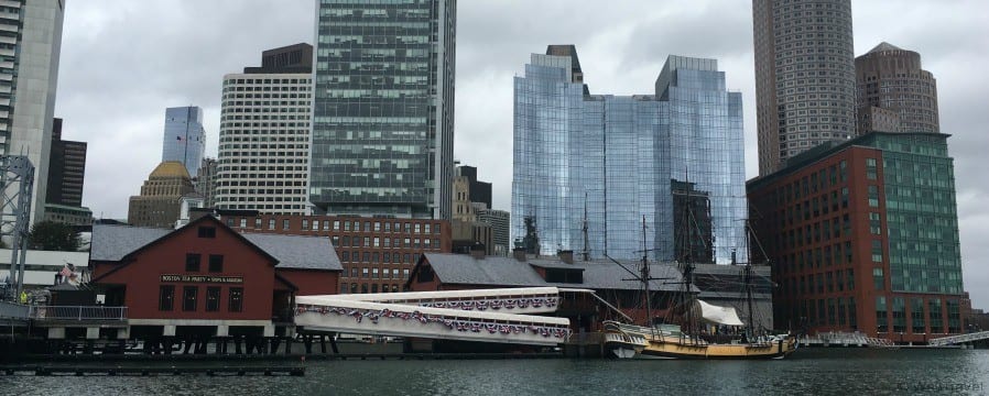 Boston Tea Party Ships and Museum on the Boston Skyline