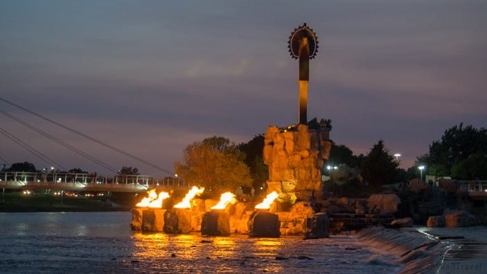 Keeper of the Plains in Wichita KS at night