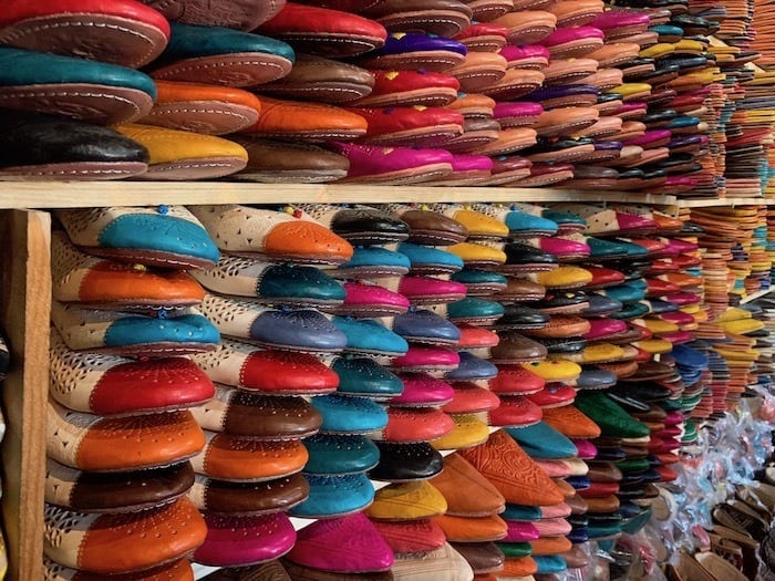 Shoes at tannery in Fes