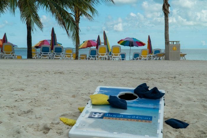 corn hole game on the beach