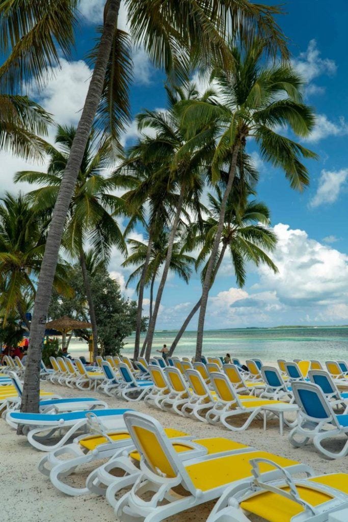 Lounge chairs on Chill Island beach