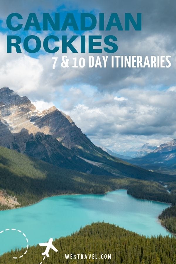 Canadian Rockies itinerary for a 7 or 10 day road trip from Calgary to Lake Louise, Jasper, Banff, and even Canmore and Kananaskis for a fun vacation.