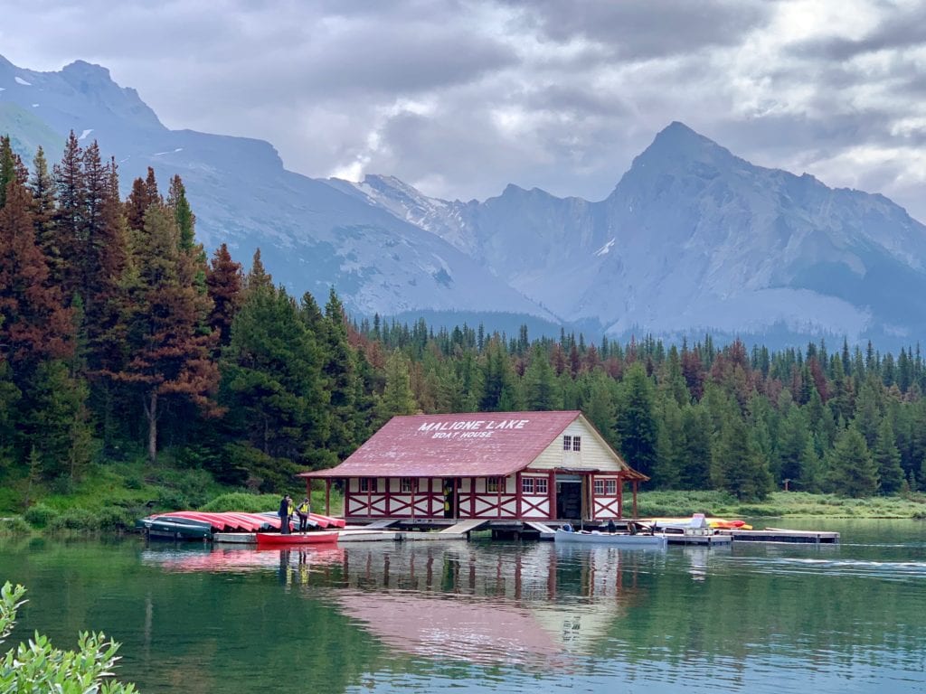 Maligne Lake boat house in Jasper