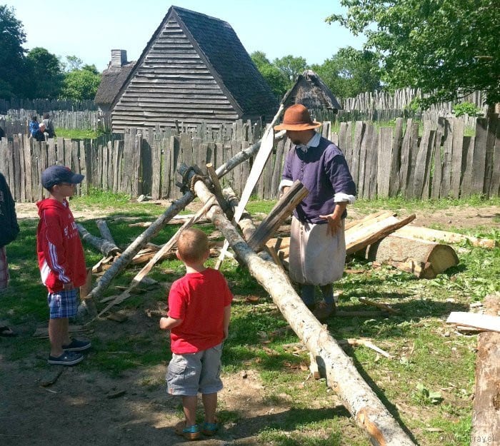 Splitting wood at Plimouth Plantation