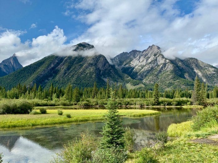 Bow River and mountains in Banff