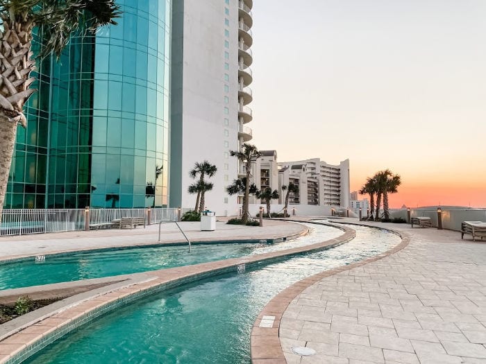 Turquoise place lazy river at sunset