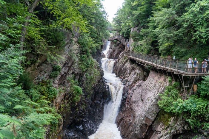 waterfalls and walkway at High Falls Gorge