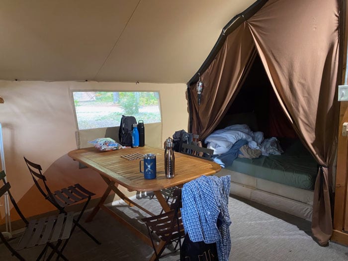 Huttopia trapper tent inside