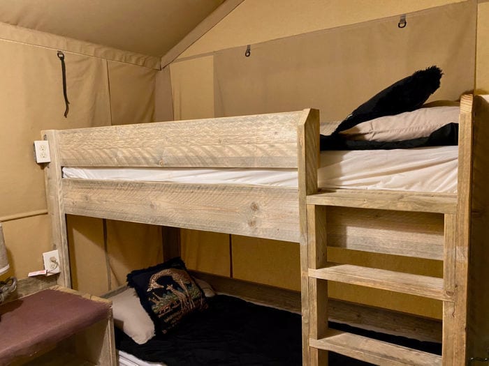 KOA glamping tent bunk beds