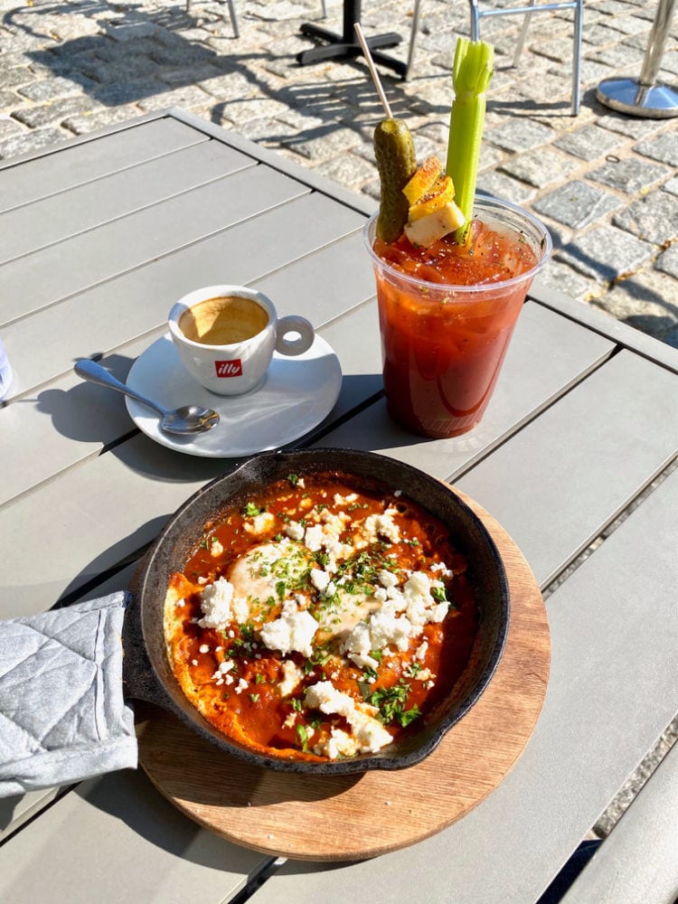 Eggs shushuka and bloody mary at the River Social in Providence