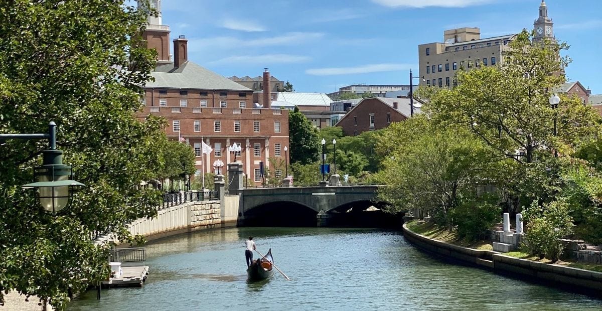 Providence river with a gondola and a bridge