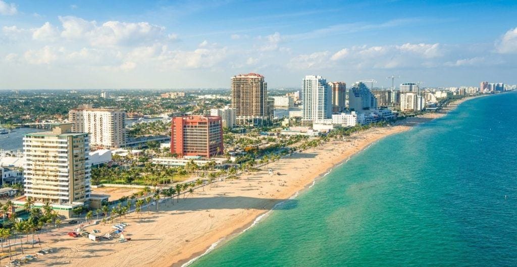 Fort Lauderdale beach with high rise hotels and ocean
