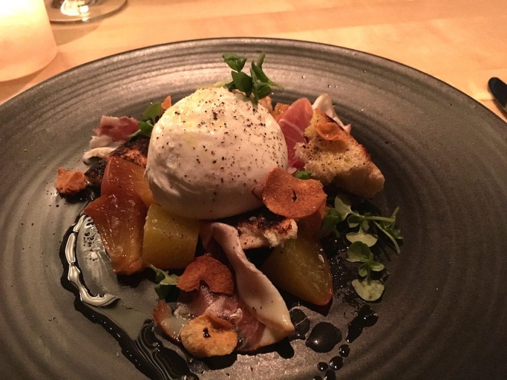 Burrata and peaches dish at Union Restaurant