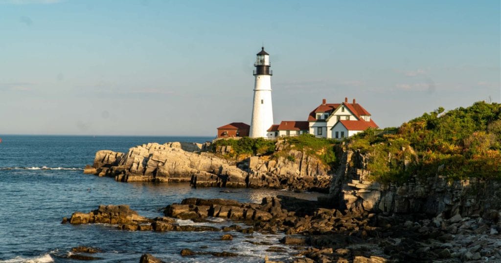 Portland Head Lighthouse and surrounding rocks