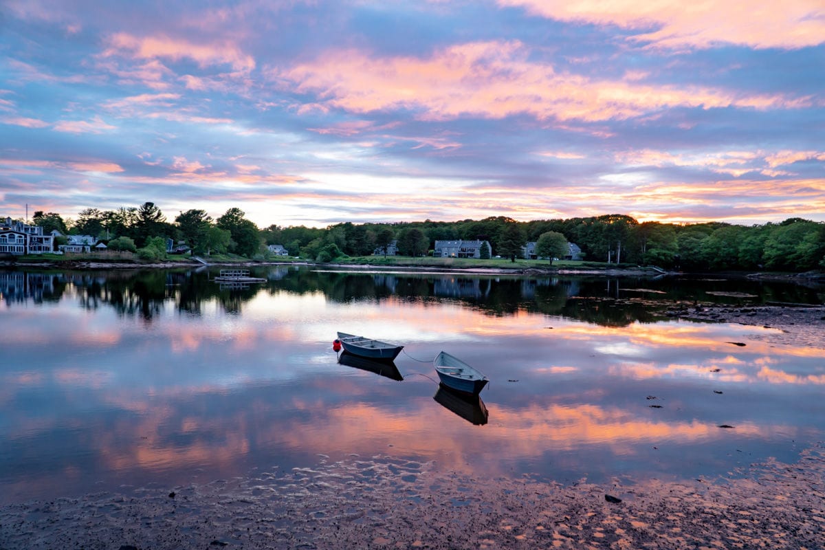 Kennebunk port harbor at sunset