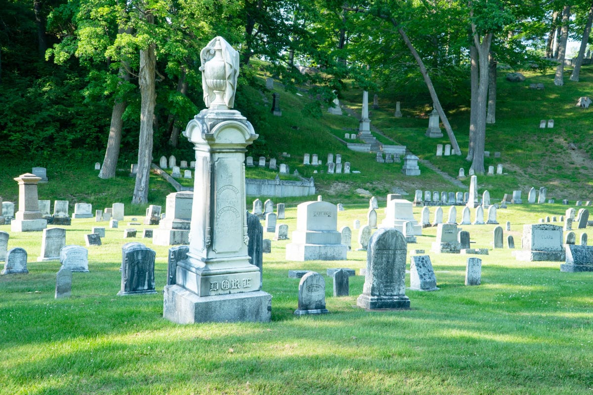 Gravestones at Mt Hope Cemetery in Bangor Maine
