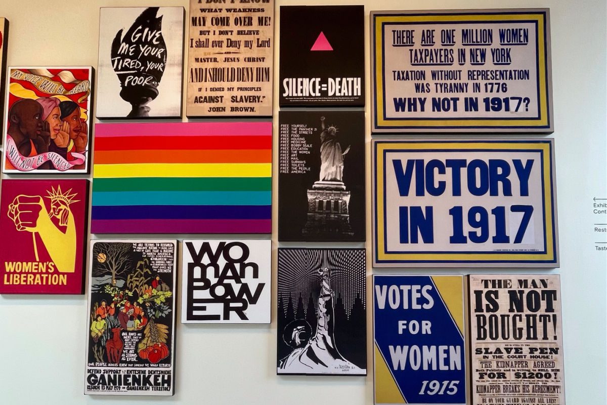 Wall of posters at the New York State Equal Rights Heritage Center
