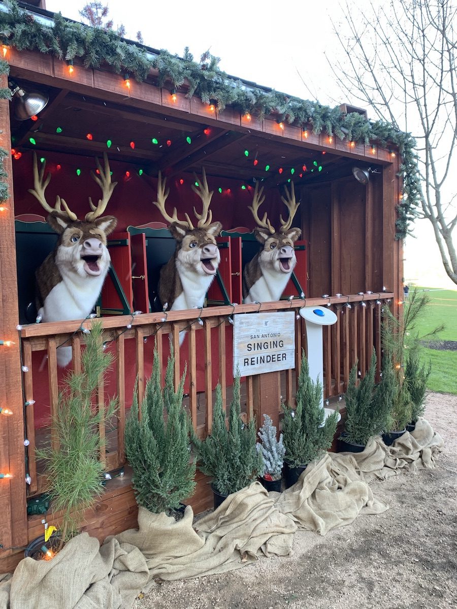 Animatronic reindeer in a barn