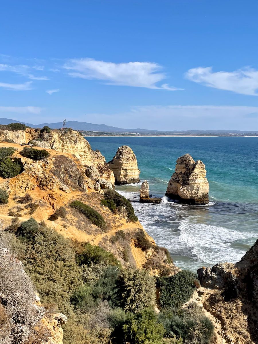 View of coast and rock sea stacks at Ponta da Piedade