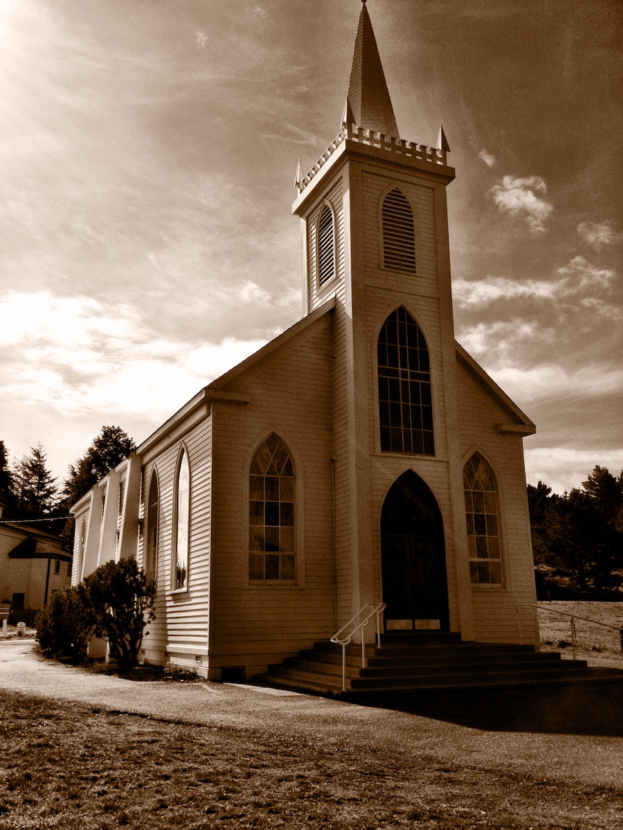 Sepia toned church in Bodega Bay California