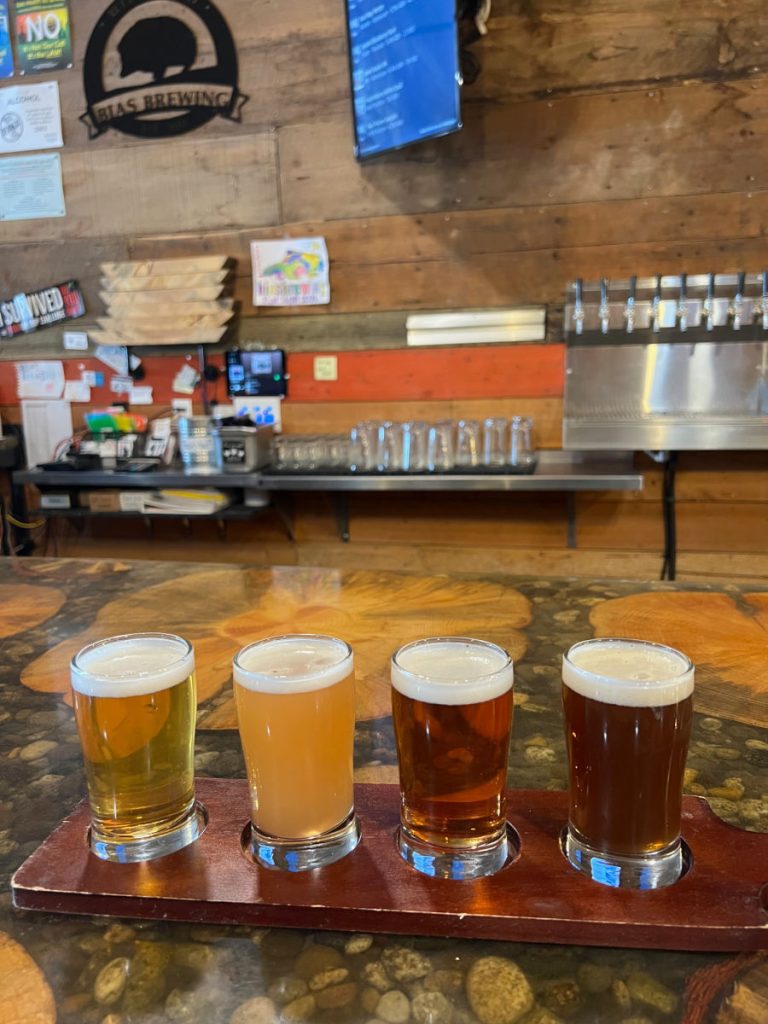 Beer flight at Bias Brewing in Kalispell