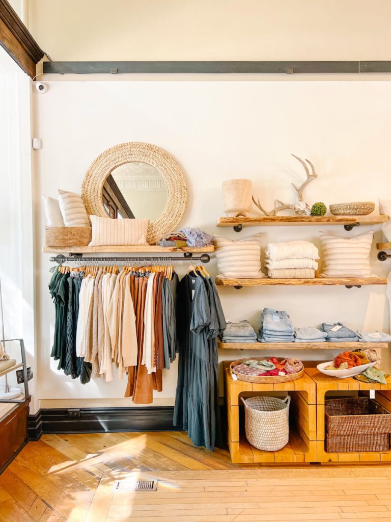 Interior displays at Clover Boutique in Missoula