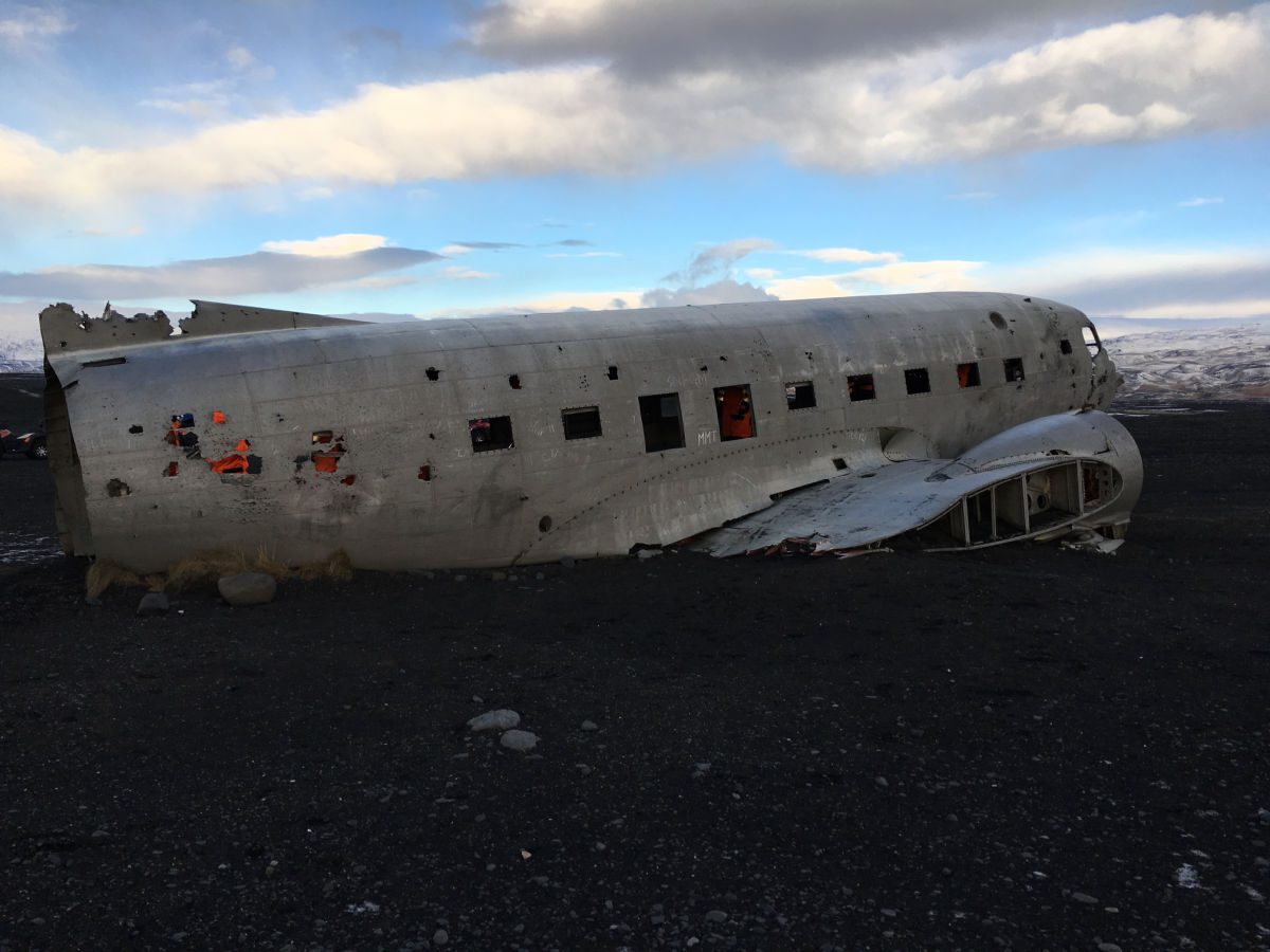 DC-3 plane crash on black sand beach
