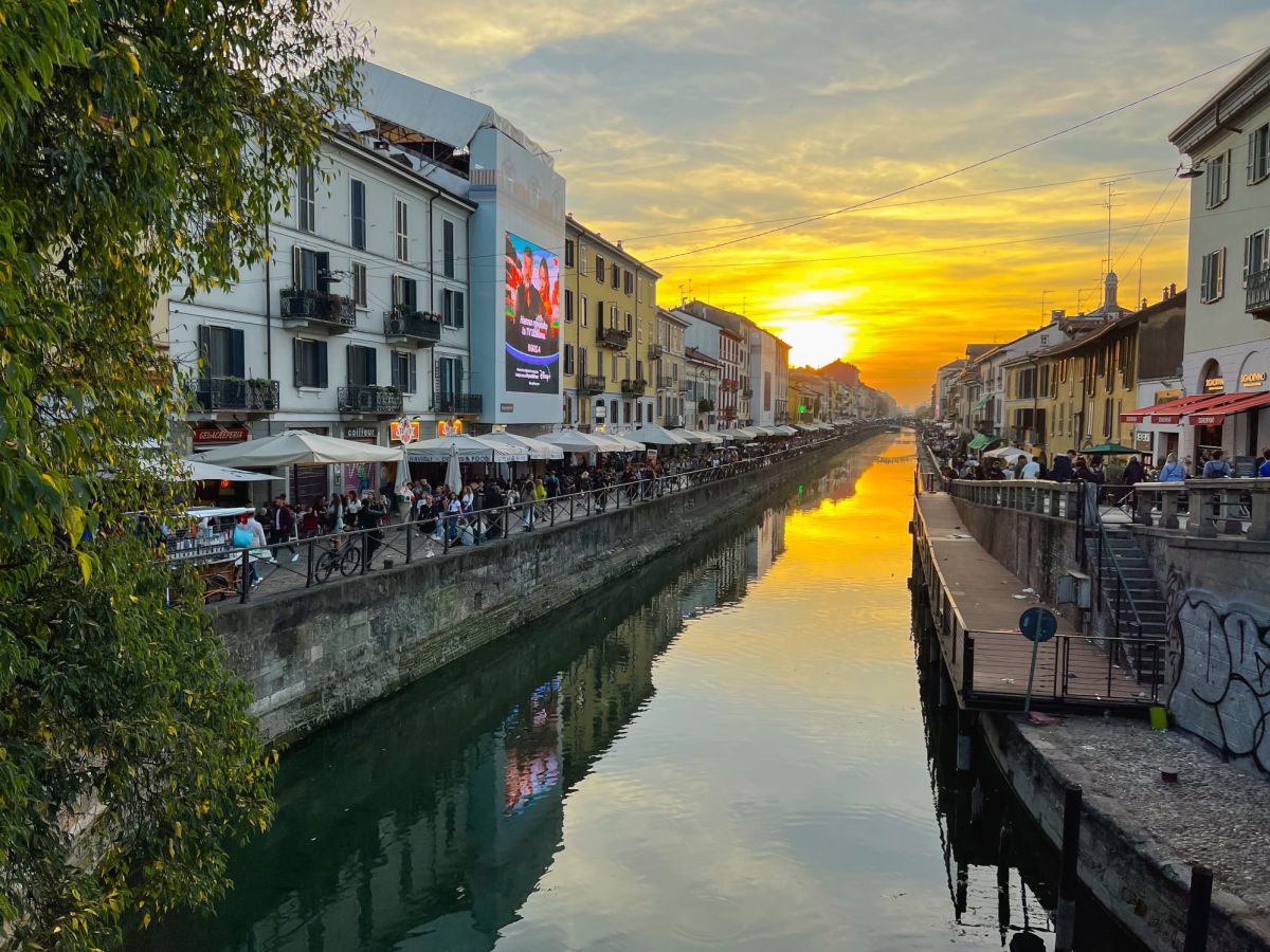 Navigli grand canal at sunset