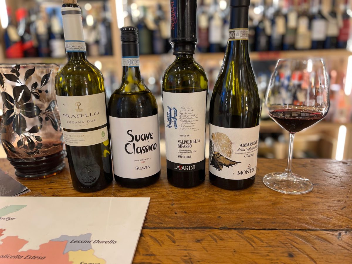 Wine tasting bottles in Verona