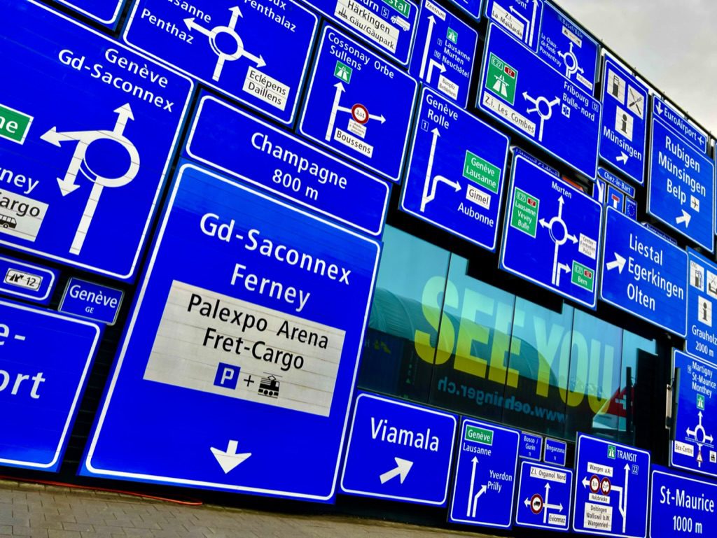signs at the Swiss Transport Museum