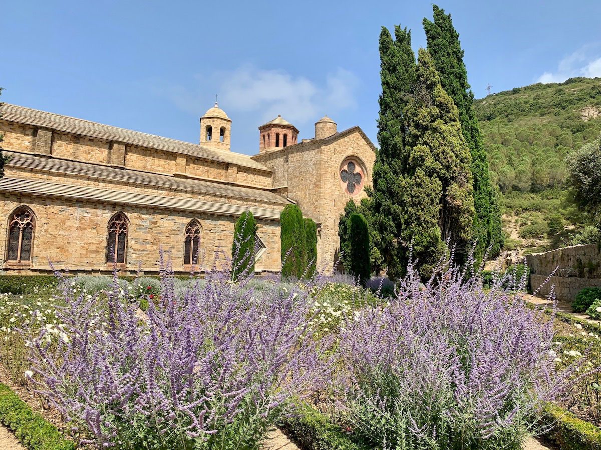 Abbeye near Navarre France with lavender in front