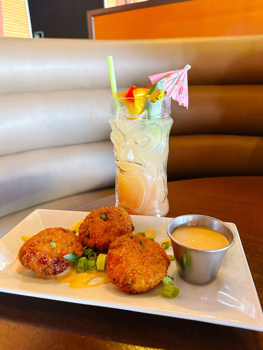 Fishcakes and drink at Hula Modern Tiki