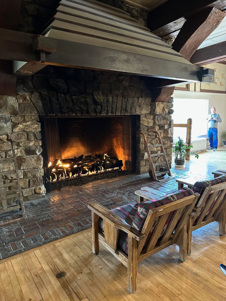 fireplace at the Glacier Park Lodge