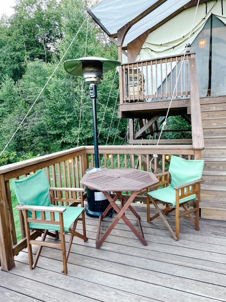 Bistro table on deck of Highwood Retreat