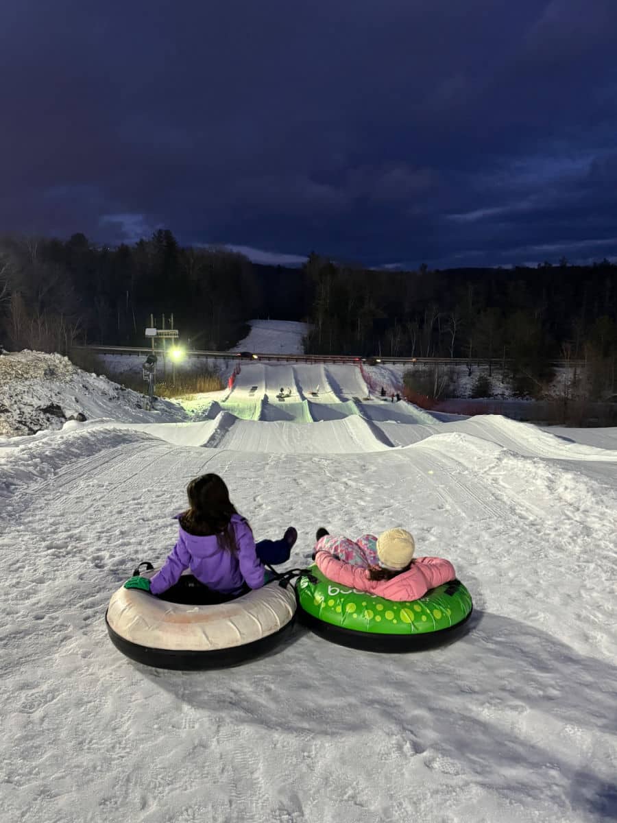 Snow tubing at Bousquet Mountain at night