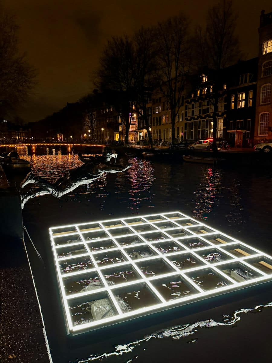 Amsterdam Light Festival installation at night