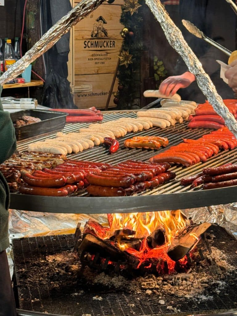bratwurst over fire