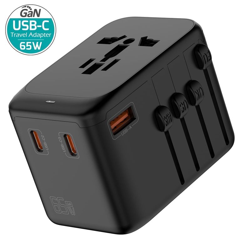 Universal travel plug adapter with USB-C PD