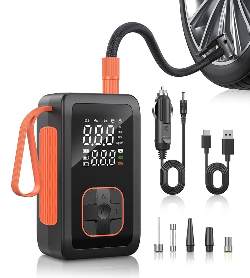 Portable Tire Inflator and Reliable Pressure Gauge