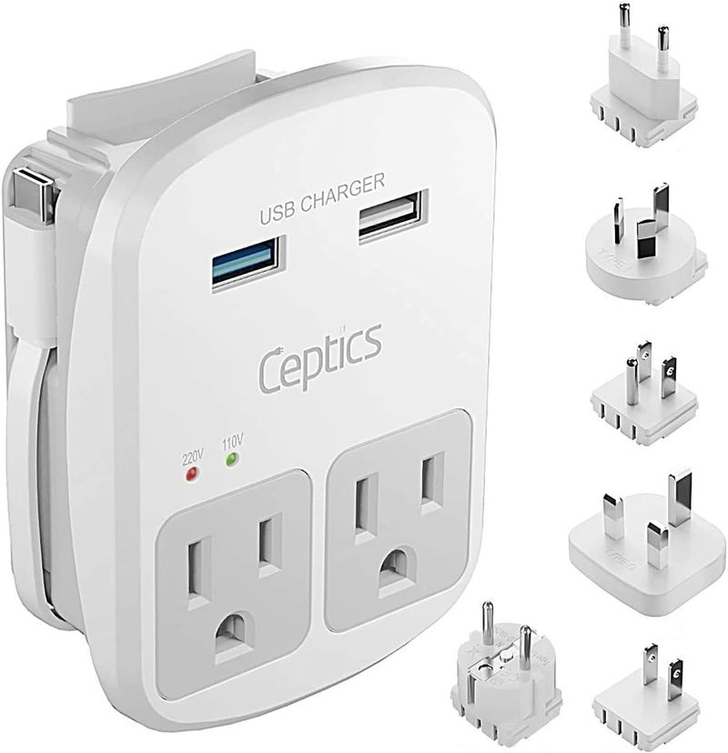 Ceptics World Travel Adapter Kit with Power Strip