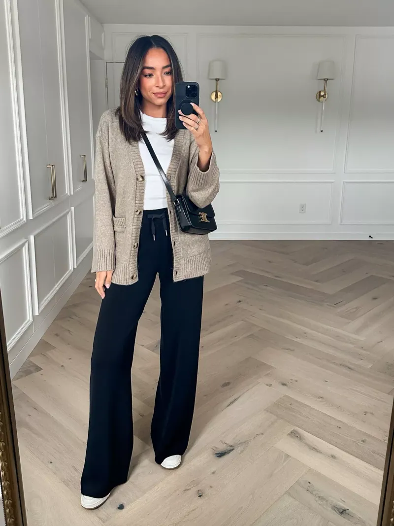 Wide-Leg Pants with a Tank and Cardigan