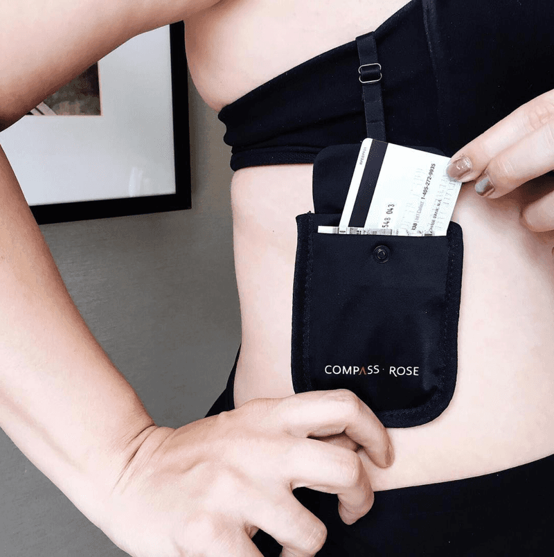 In a Hidden Travel Belt or Bra Pouch