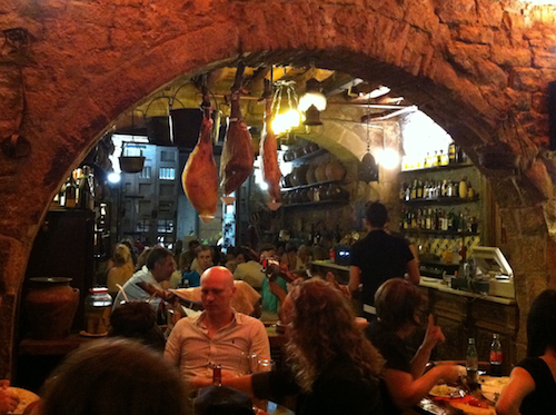 Jamons Hanging at Bodega la Tinaja in Barcelona | Tip for Preparing for Vacation with Kids