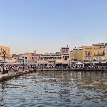 Chania Harbor at dusk on Crete