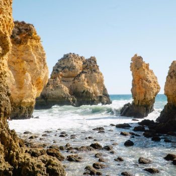 Rock formations in water in the Algarve Portugal
